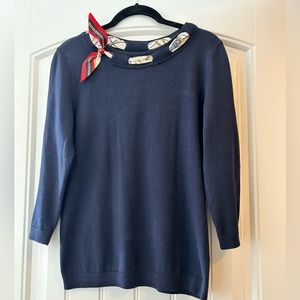 Talbots Navy Sweater with Red Accent